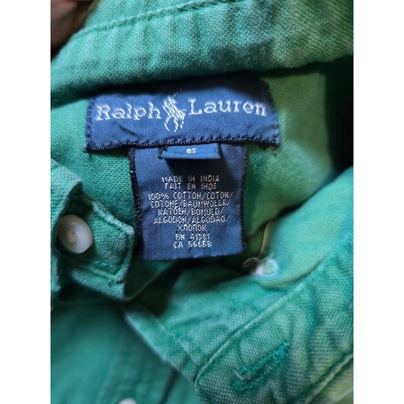 Ralph Lauren Boys 5 Green and Yellow Big Pony Cotton Oxford Shirt Long Sleeve - Picture 4 of 4